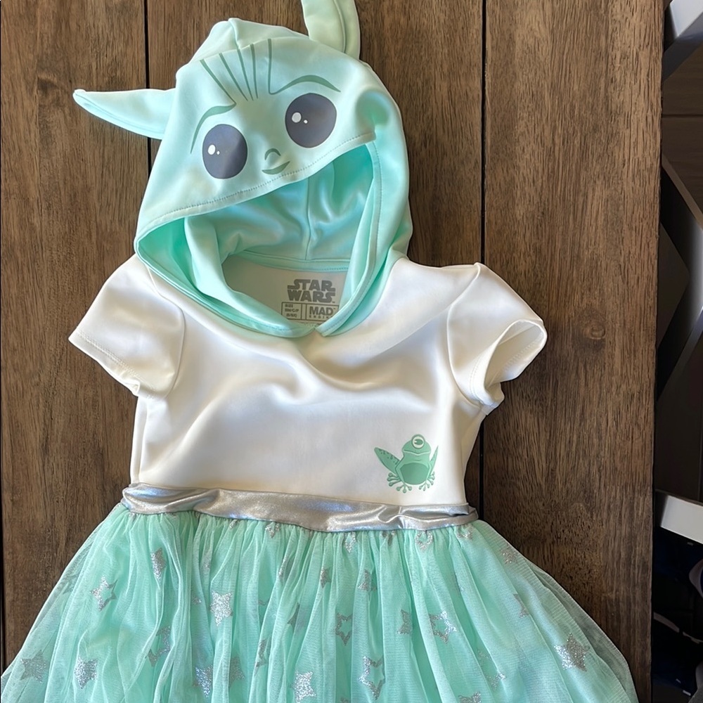Kids Dress 👗 Baby Yoda with Mint Green and White Design